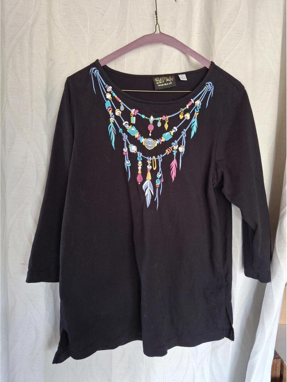 Bob Mackie Wearable Art Black Long Sleeve Top